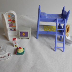 Dollhouse Furniture Twin Bed, Refrigerator, Toilet
